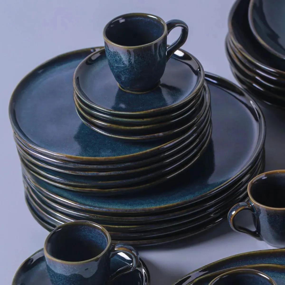 Aparelho de Jantar Stoneware Azul Oceano 30 Peças Porto Brasil