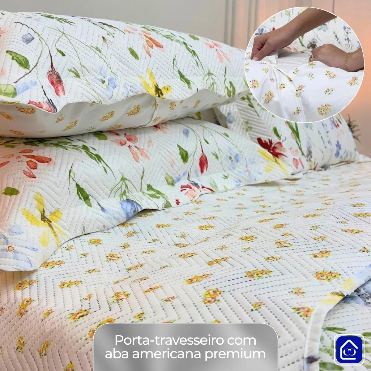 Kit Colcha Queen 3 Peças Cobre Leito Estampado Dupla Face