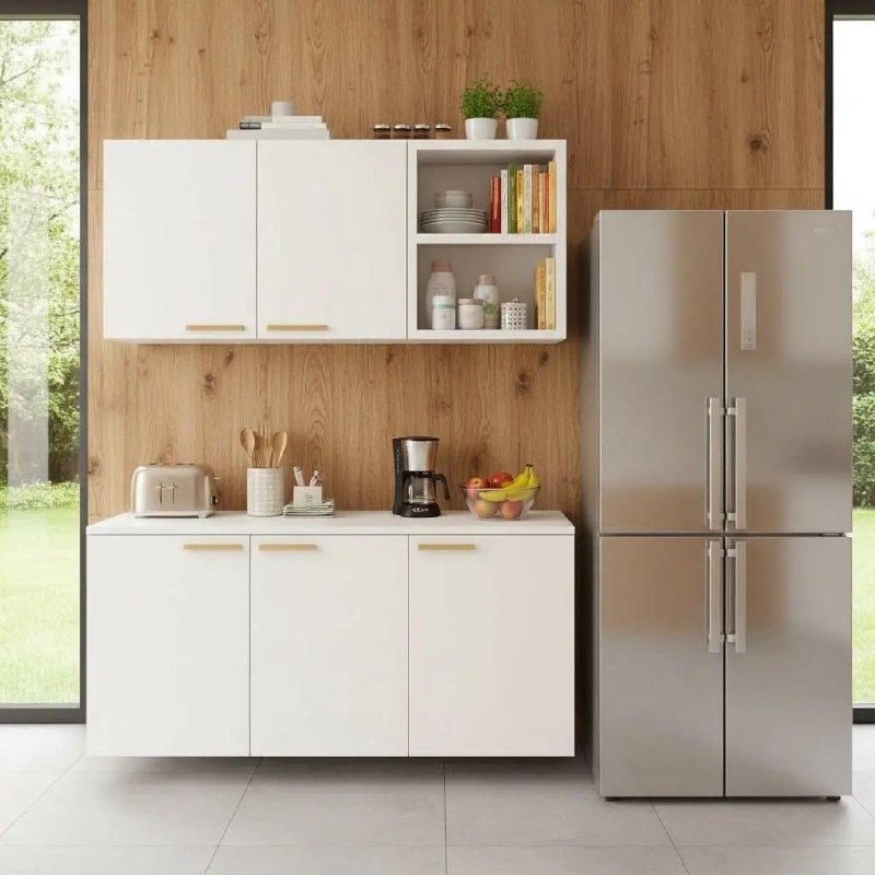 Armário de Cozinha Branco Suspenso + Balcão 3 Portas