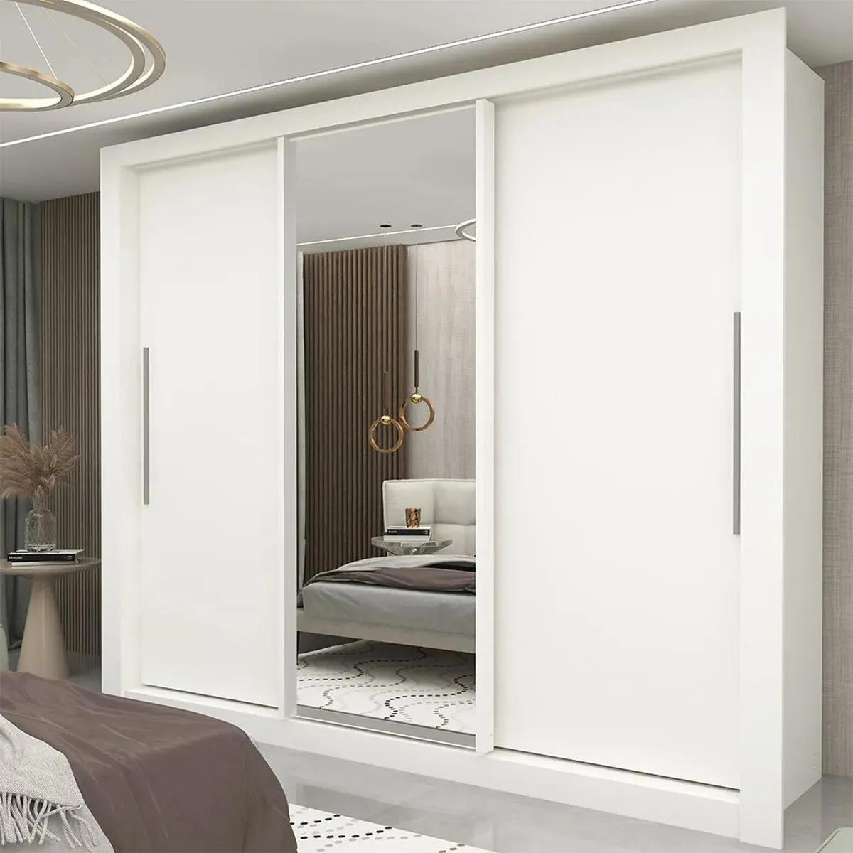 Guarda-roupa Casal Branco 3 Portas Corrediça Espelhada Milão