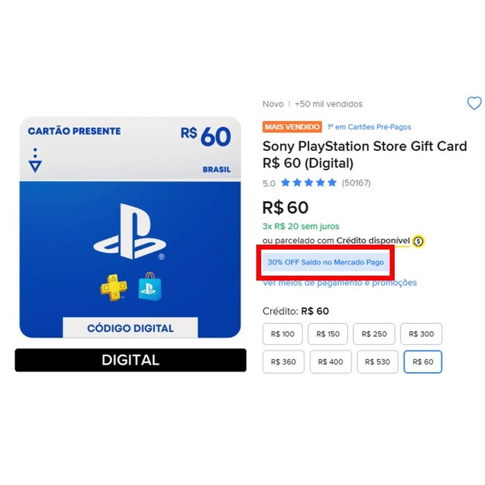 Sony PlayStation Store Gift Card R$ 60