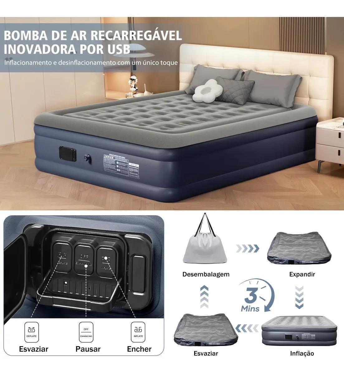 Colchão Inflável Queen 203x152cm com Bomba Elétrica Bivolt