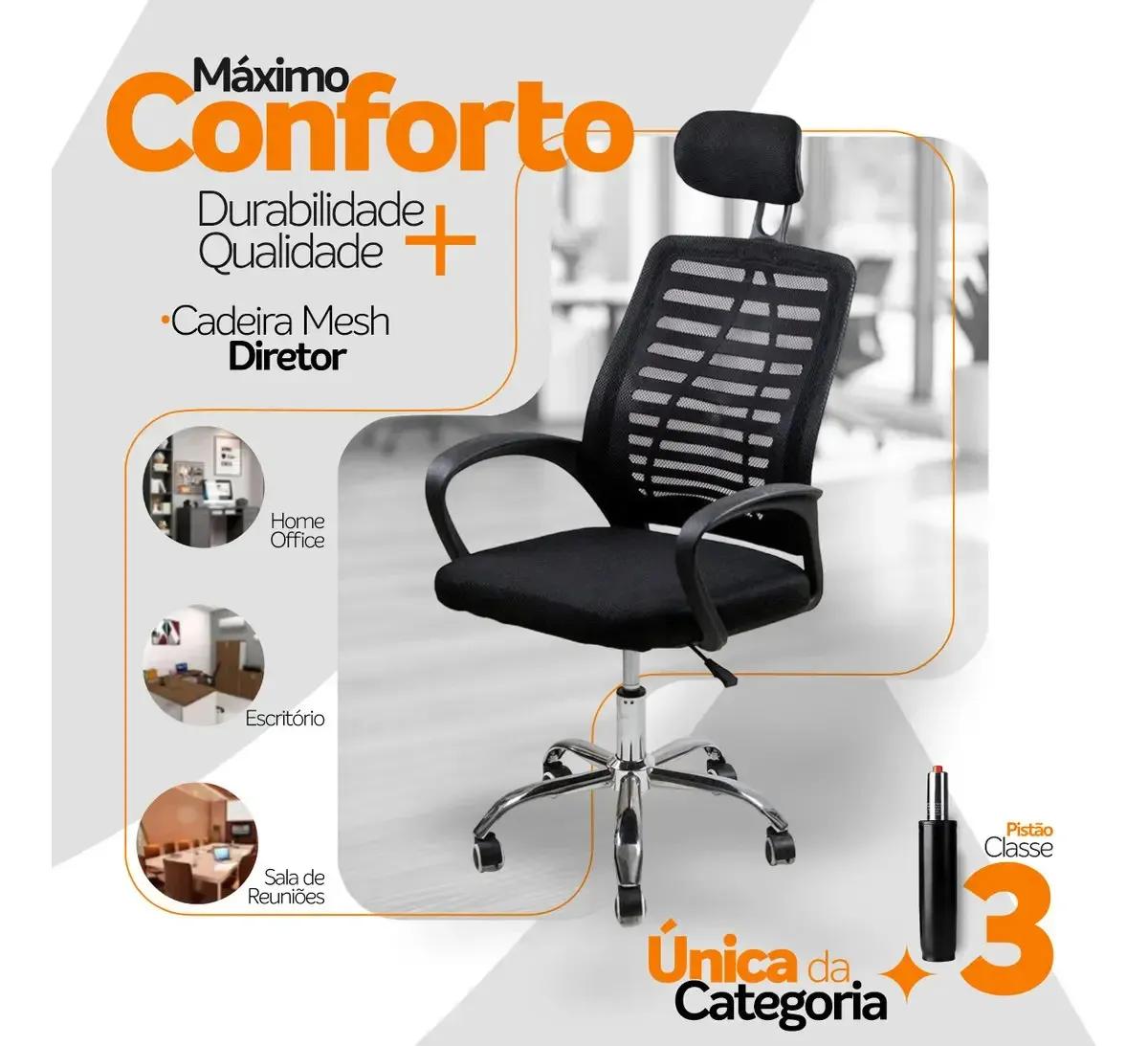 Kit 10 Cadeiras Escritório Diretor Mesh Preto Pistão Classe 3
