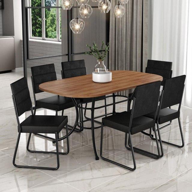 Conjunto Sala de Jantar Mesa + 6 Cadeiras Preto Fenix Carraro