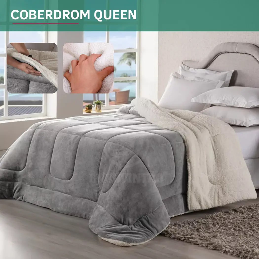 Coberdrom Casal Queen Size Sherpa Pele de Carneiro