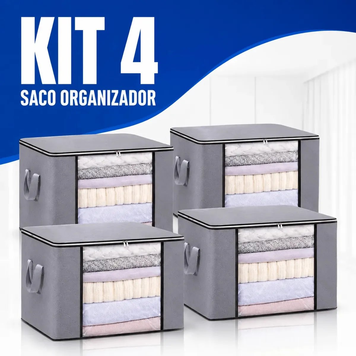 Kit 4 Sacos Organizador Multiuso Dobrável Anti-poeira