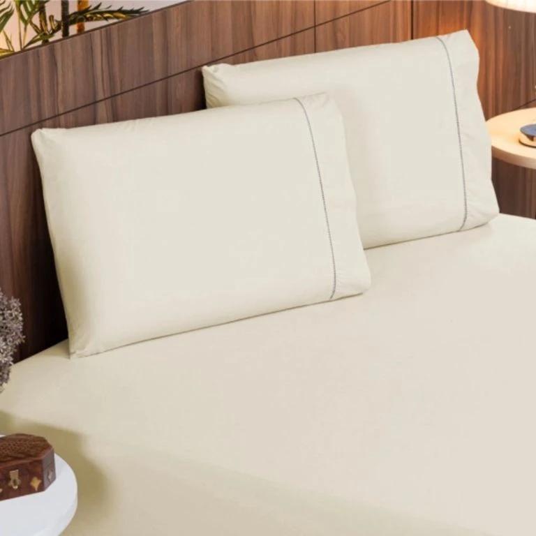 Jogo de Lençol 400 Fios Ponto Palito Cama Queen