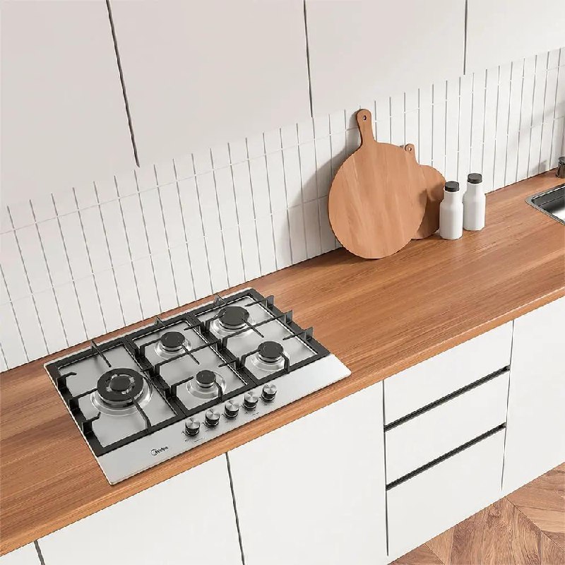 Cooktop 5 Bocas a Gás Inox Grade Ferro Fundido Midea Bivolt