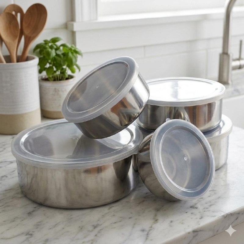 Conjunto 5 Potes Inox com Tampa Hermética