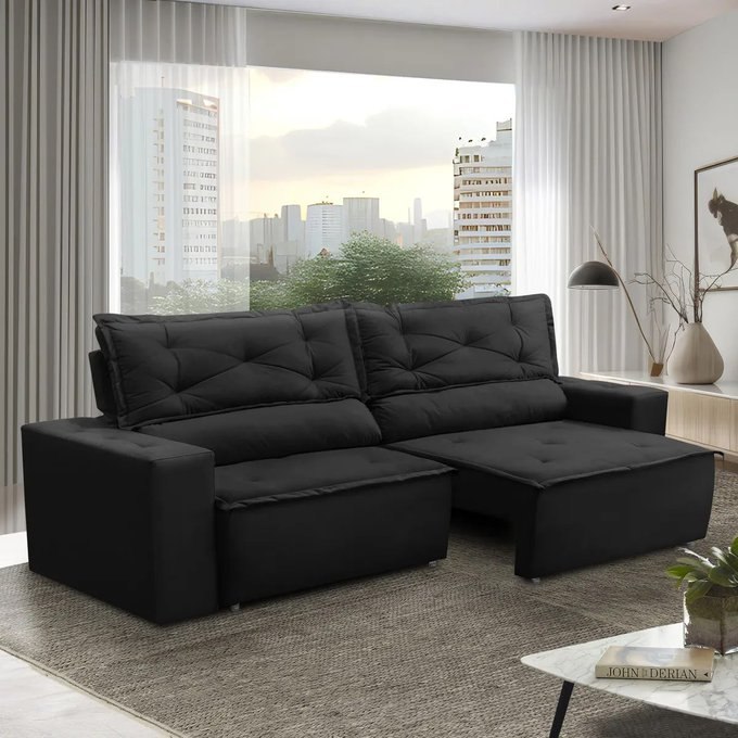 Sofá Retrátil e Reclinável 1,80m Livia Suede Preto