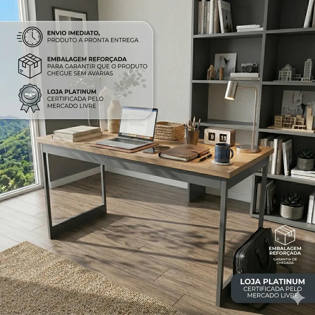 Mesa Escritório Industrial 150x60cm Madeira e Metal