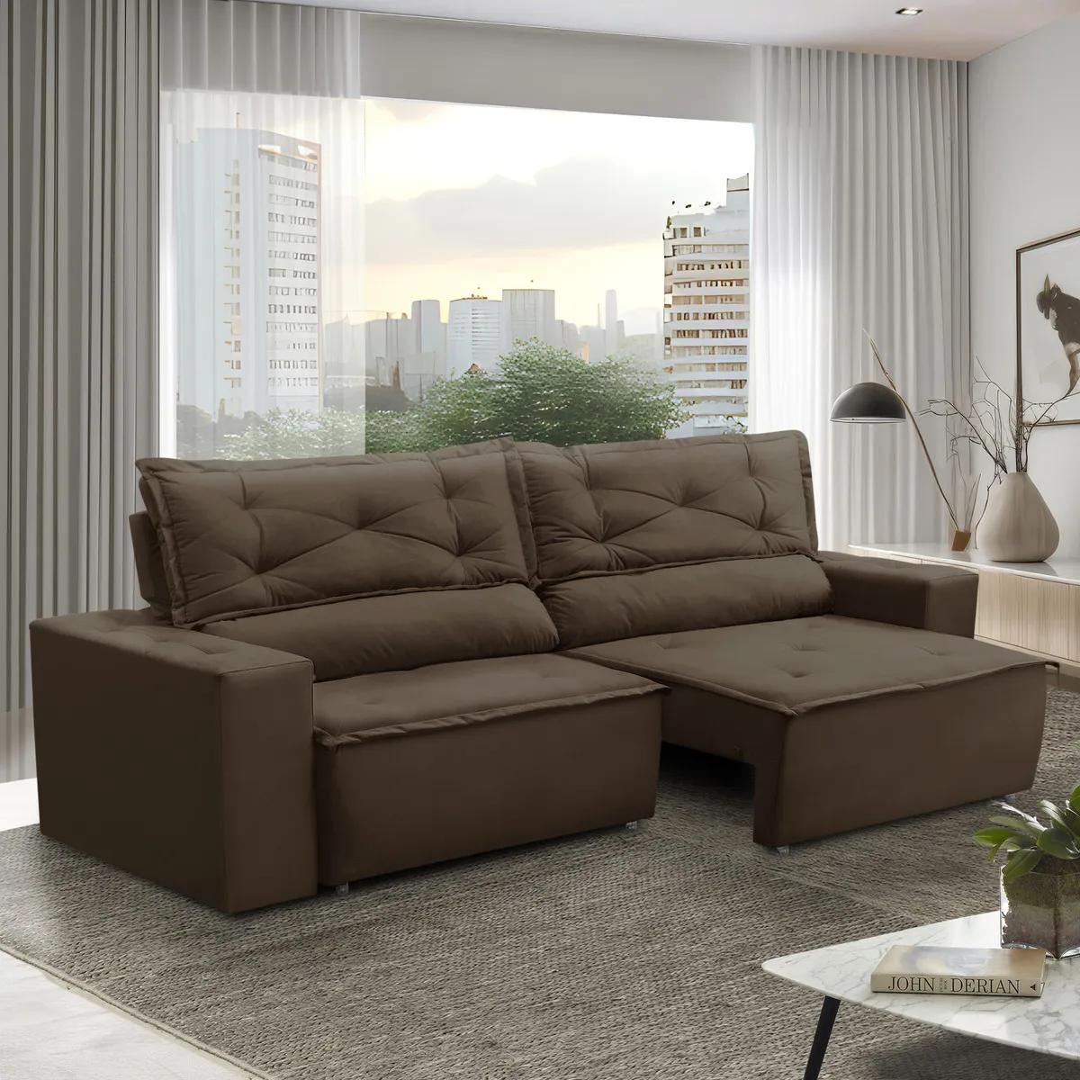 Sofá Retrátil Reclinável com Molas 1,80m Livia Suede