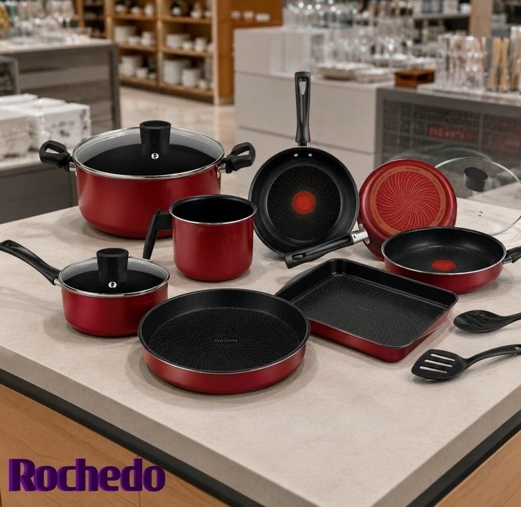 Conjunto de Panelas 10 Peças Rochedo Limpa Fácil Vermelho