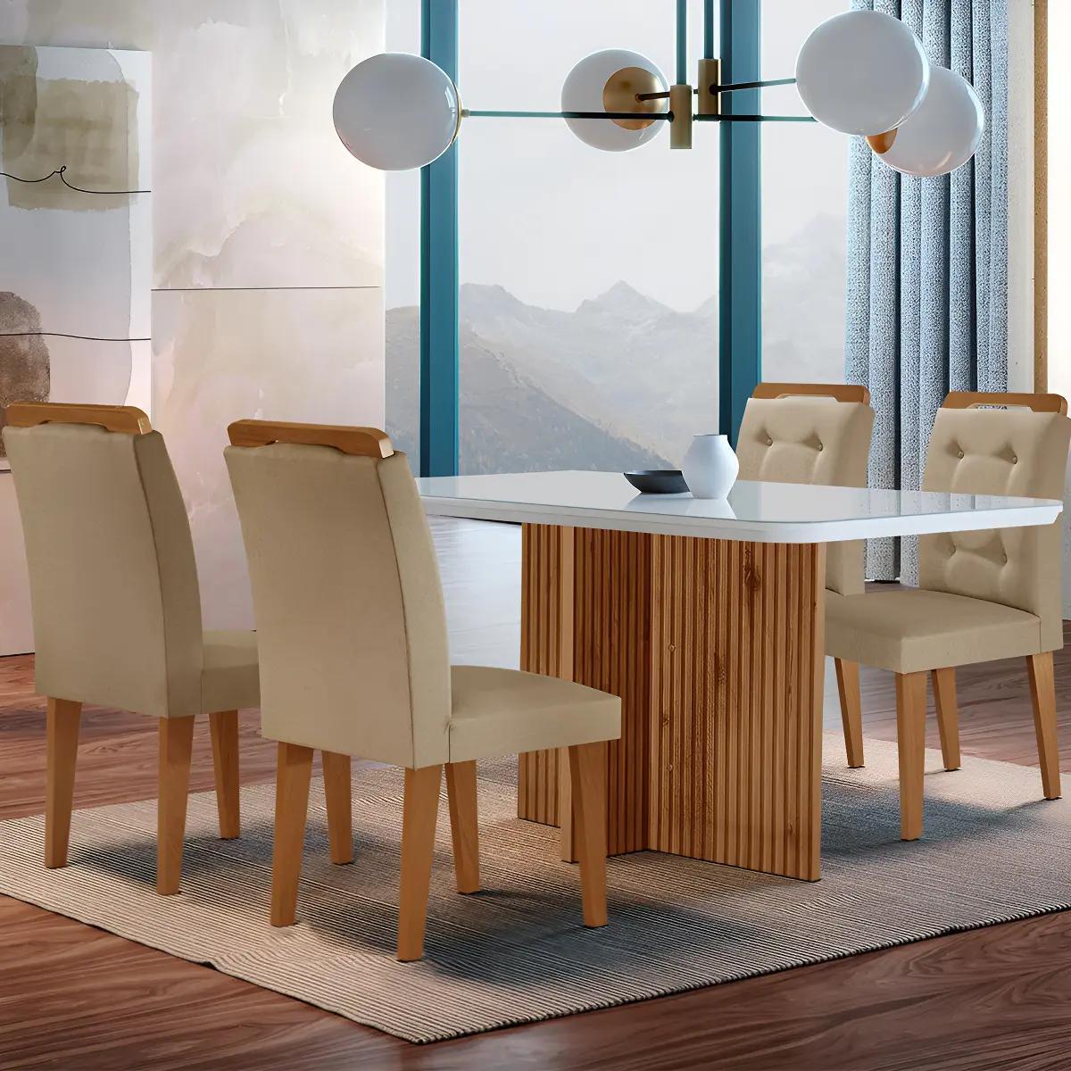 Sala de Jantar Olímpia MDF e Vidro com 4 Cadeiras Carol