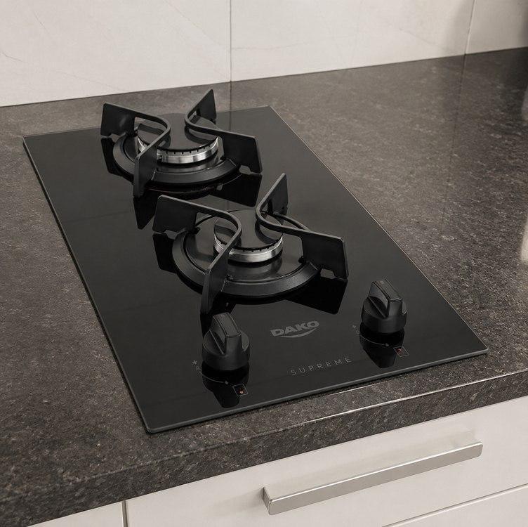 Cooktop a Gás Dako Supreme 2 Bocas com Mesa de Vidro Temperado