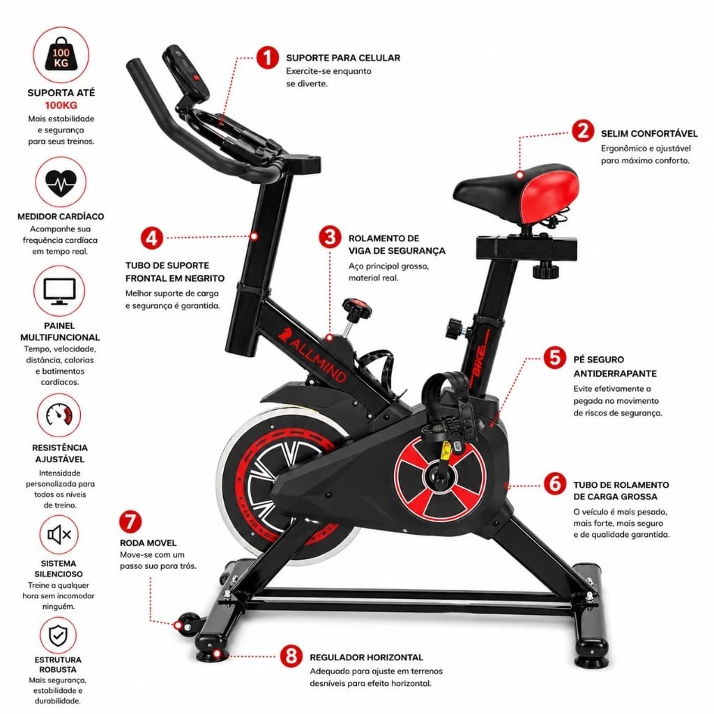 Bicicleta Spinning Ergométrica Vertical Inércia Bike Fitness