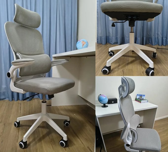 Cadeira Ergonômica Cinza com Apoio Lombar e Encosto Mesh