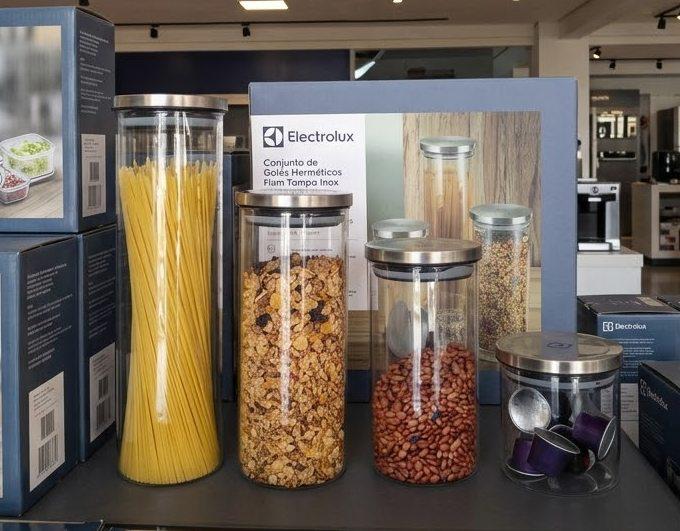 Kit 4 Potes Herméticos Electrolux Vidro Tampa Inox