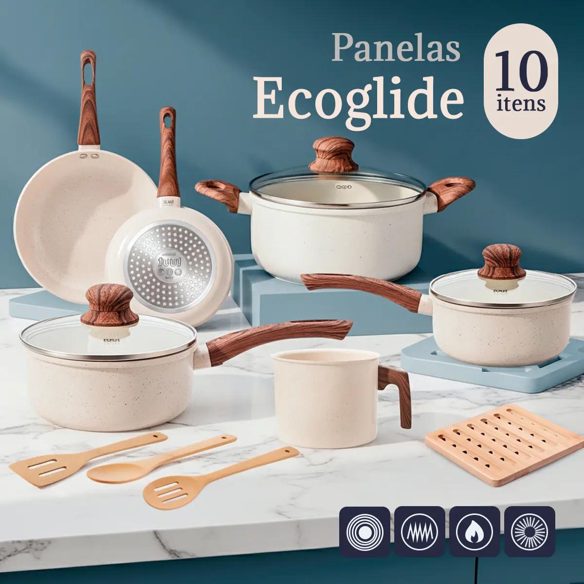 Jogo de Panelas Indução Antiaderente Cerâmica Premium 10 Peças