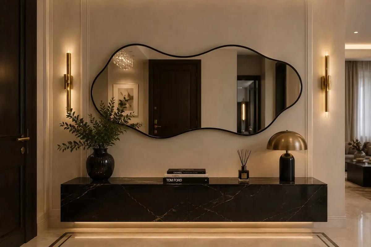 Espelho Orgânico Grande Moldura Lapidado 100x50 Preto