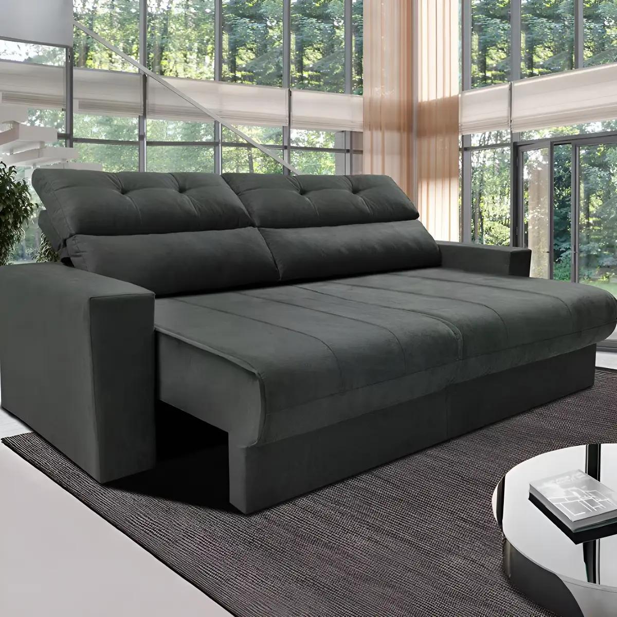 Sofá 3 Lugares Clean Retrátil Reclinável Cama Inbox Cinza