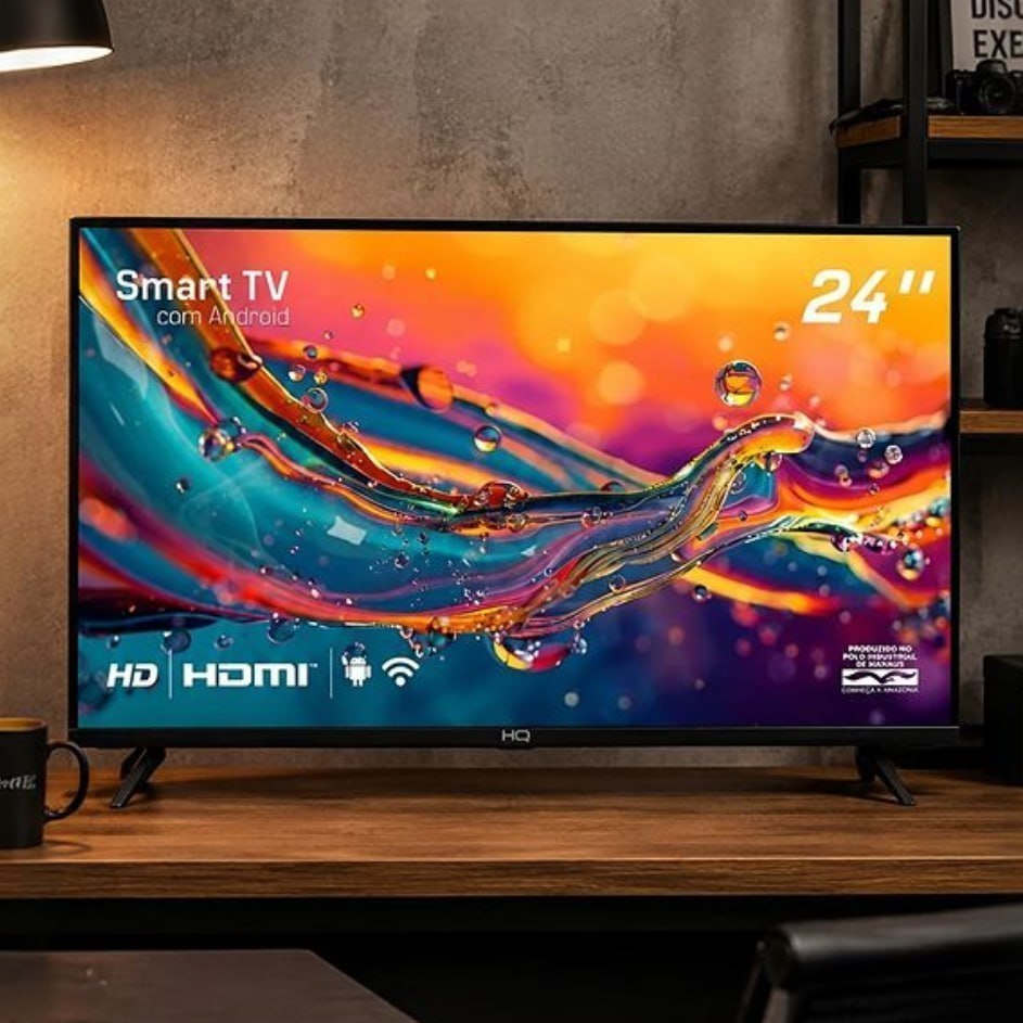 Smart TV HQ 24" HD Android 12 Tela Sem Bordas Design Slim
