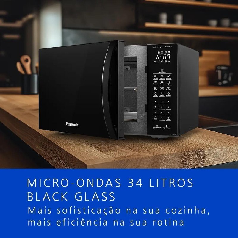 Microondas Panasonic Black Glass 34L Dupla Refeição NN-ST66NBRU