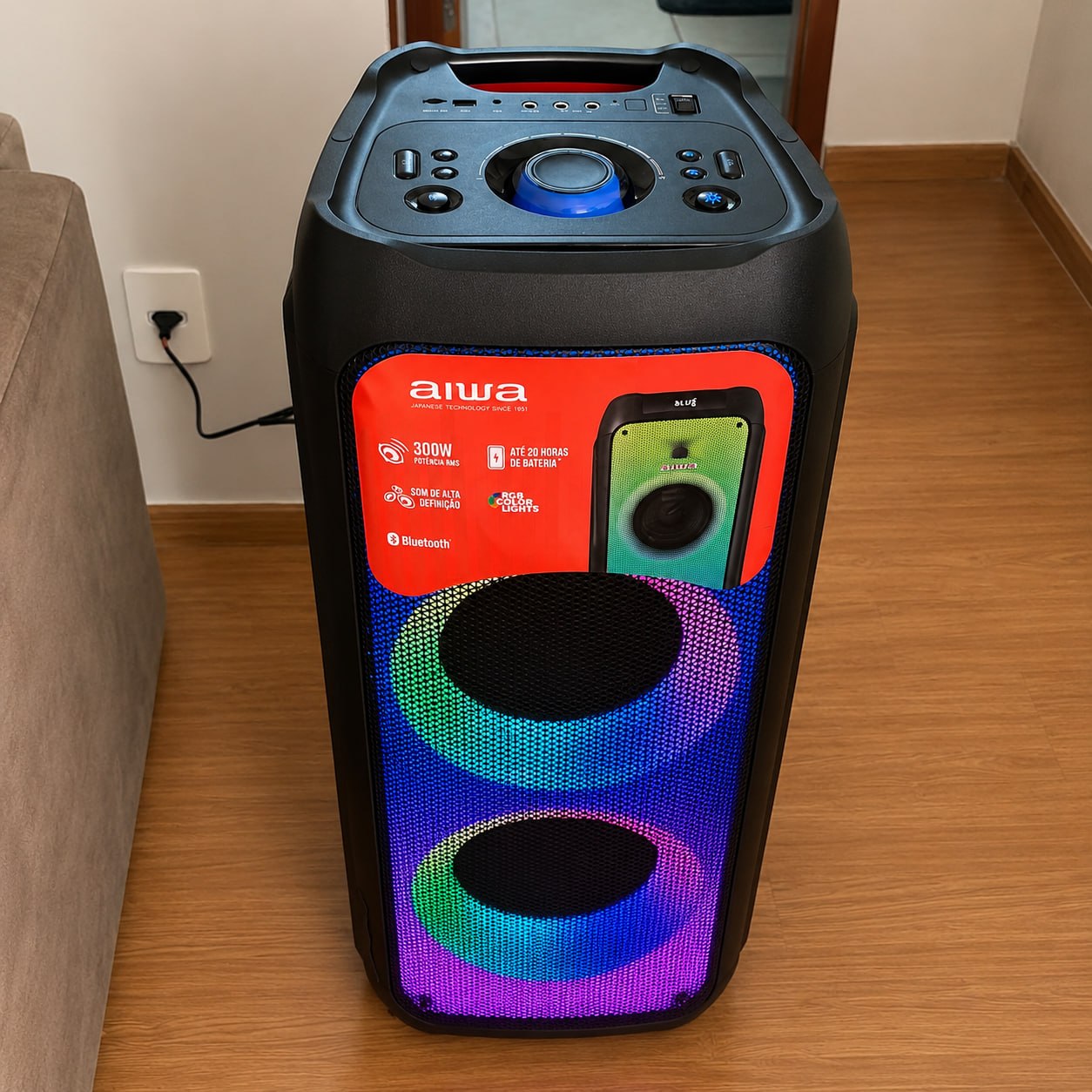 Caixa de Som PartyBox AIWA PB-06 Bluetooth 20H RGB USB TWS