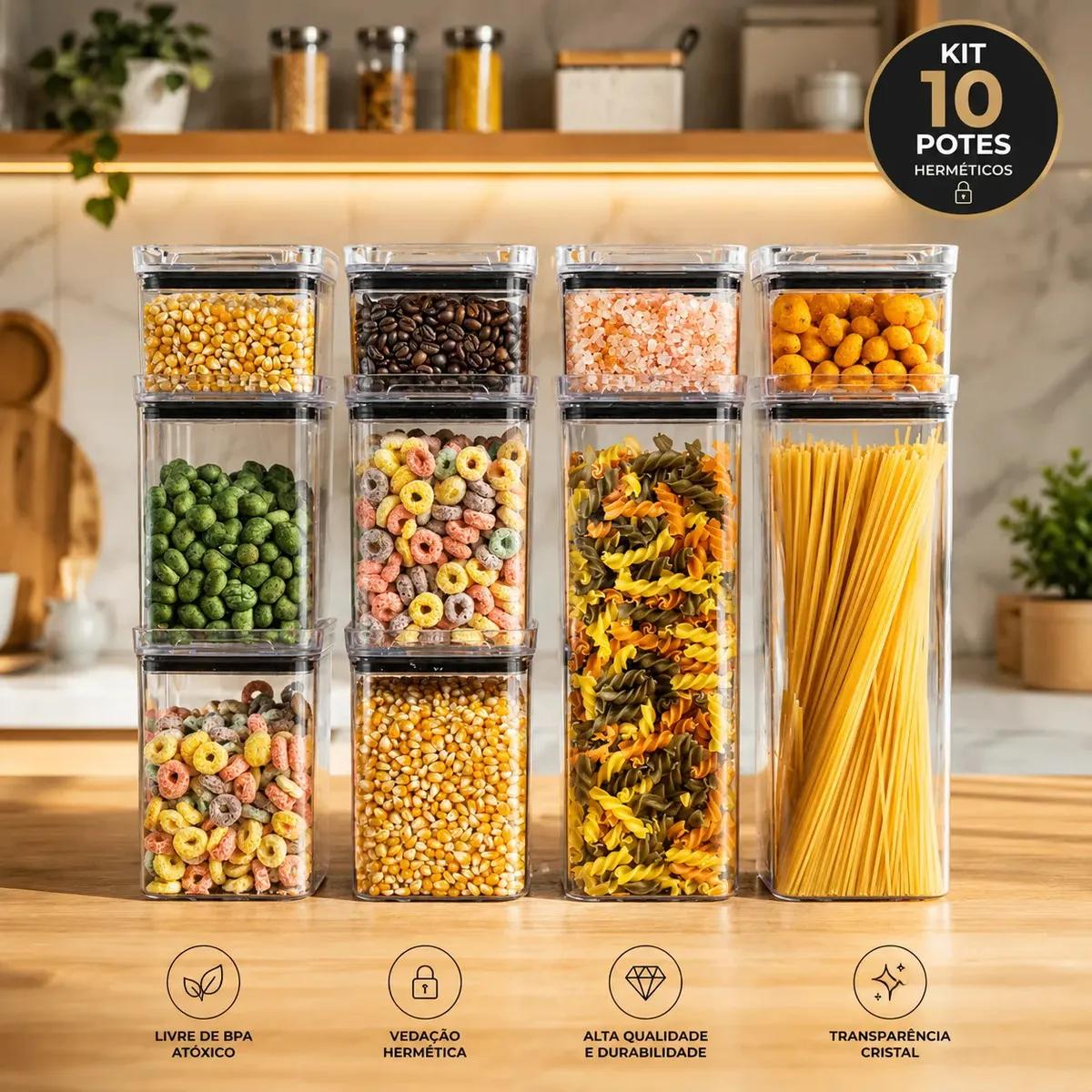 Kit 10 Porta Mantimentos Hermético para Alimentos