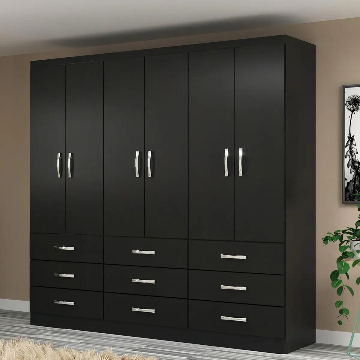 Guarda-roupa Casal 6 Portas 9 Gavetas Preto