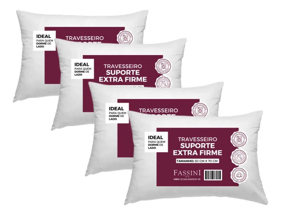 4 Travesseiros 100% Algodão Extra Firme