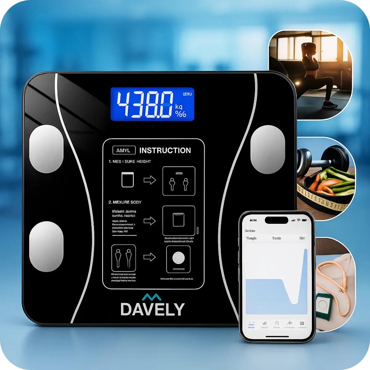 Balança Digital Bioimpedância Davely Bluetooth Android iOS