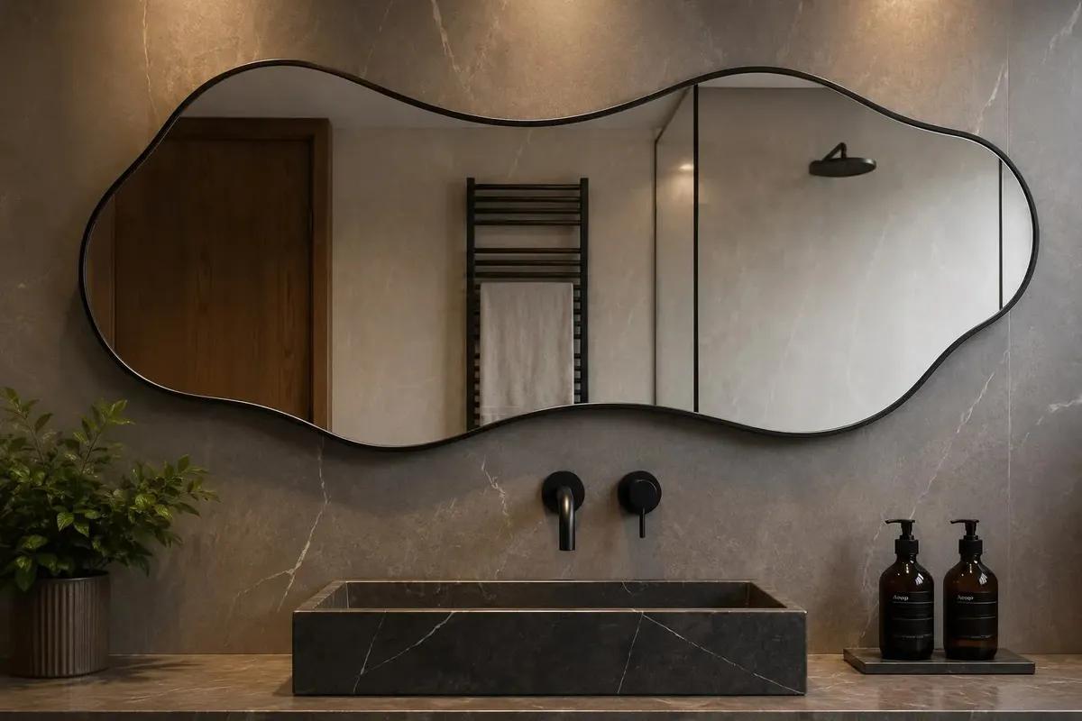 Espelho Orgânico Grande 100x50 Moldura Lapidado Preto