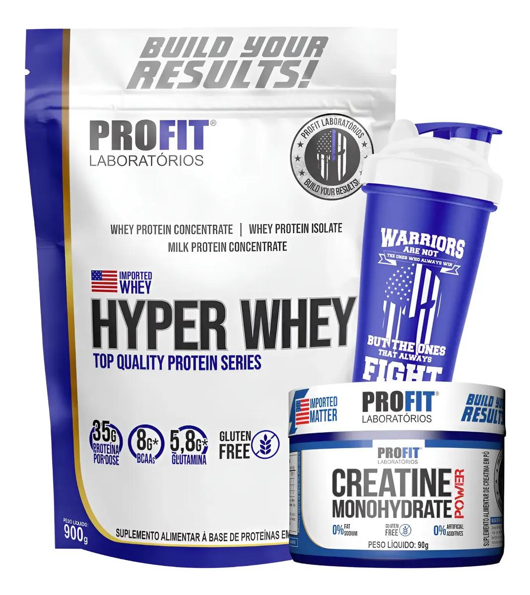 Kit Suplementos Hyper Whey Protein 900g + Creatina + Shaker
