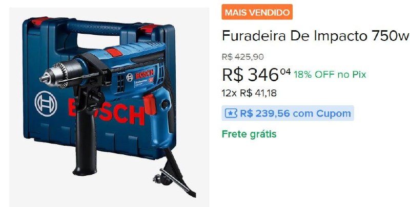 Furadeira de Impacto Bosch 750W 220V GSB 13 RE-M com Maleta