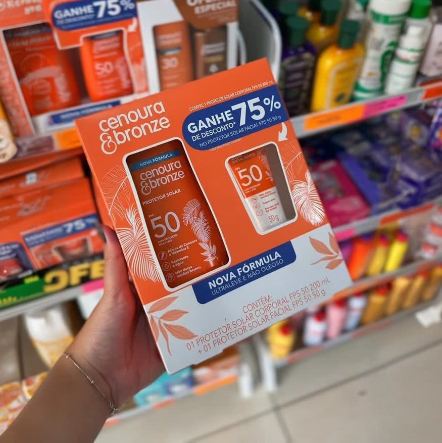 Kit Cenoura & Bronze Protetor Solar 200ml + Facial 50g FPS 50