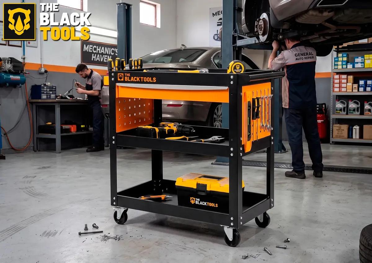 Carrinho de Ferramentas 400kg Oficina Mecânico Preto/Laranja