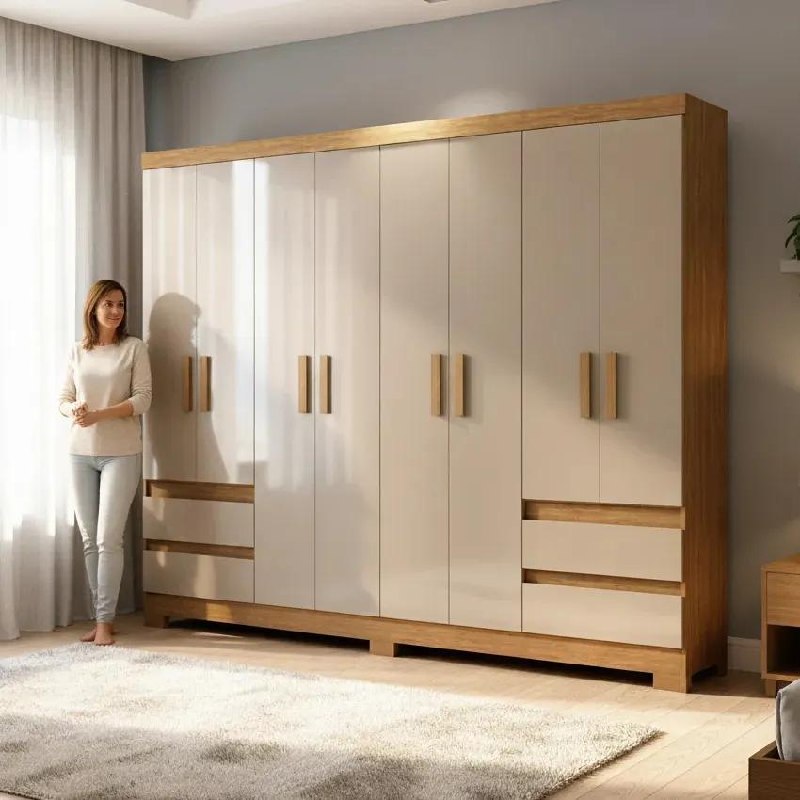 Guarda Roupas Casal 8 Portas 4 Gavetas Moderno Paris