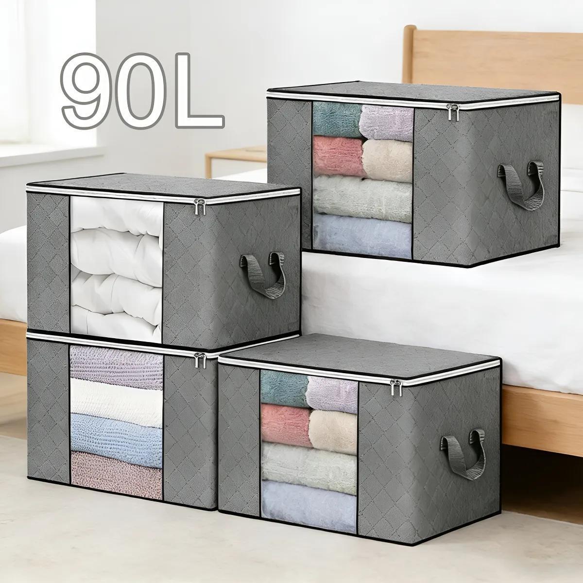 Kit 4 Sacos Organizadores de Edredom Cobertor 90L Dobrável