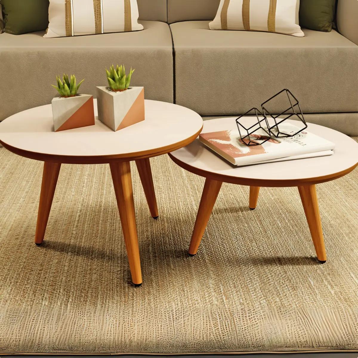 Conjunto Mesa de Centro Redonda Pés Palito