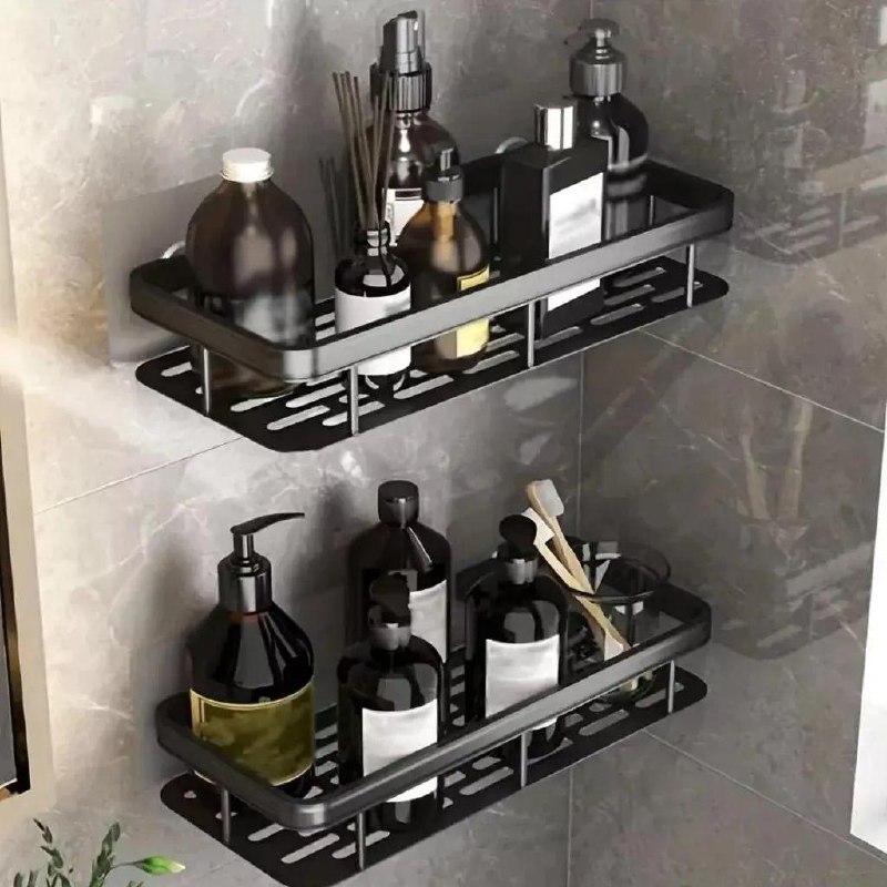 Kit 2 Suportes Adesivos Banheiro Shampoo Sabonete Preto Luxo