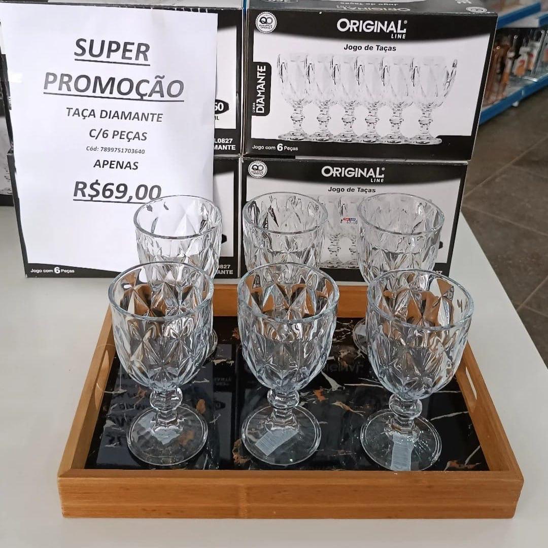 Jogo 6 Taças de Vidro Diamond 330ml Transparente Jhamba