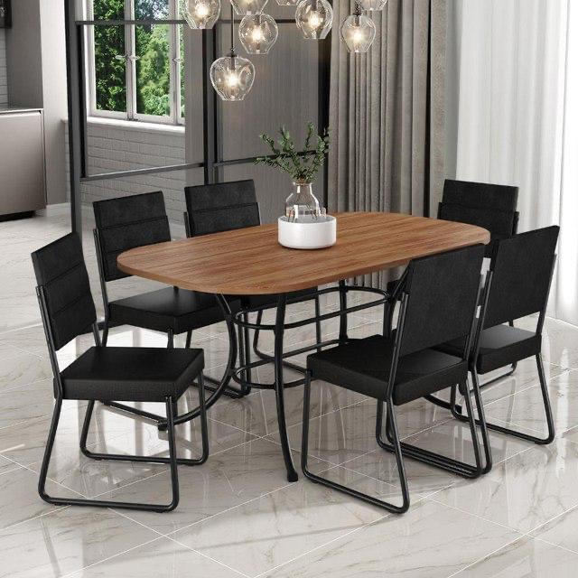 Conjunto Sala de Jantar Mesa e 6 Cadeiras Preto Fenix Carraro