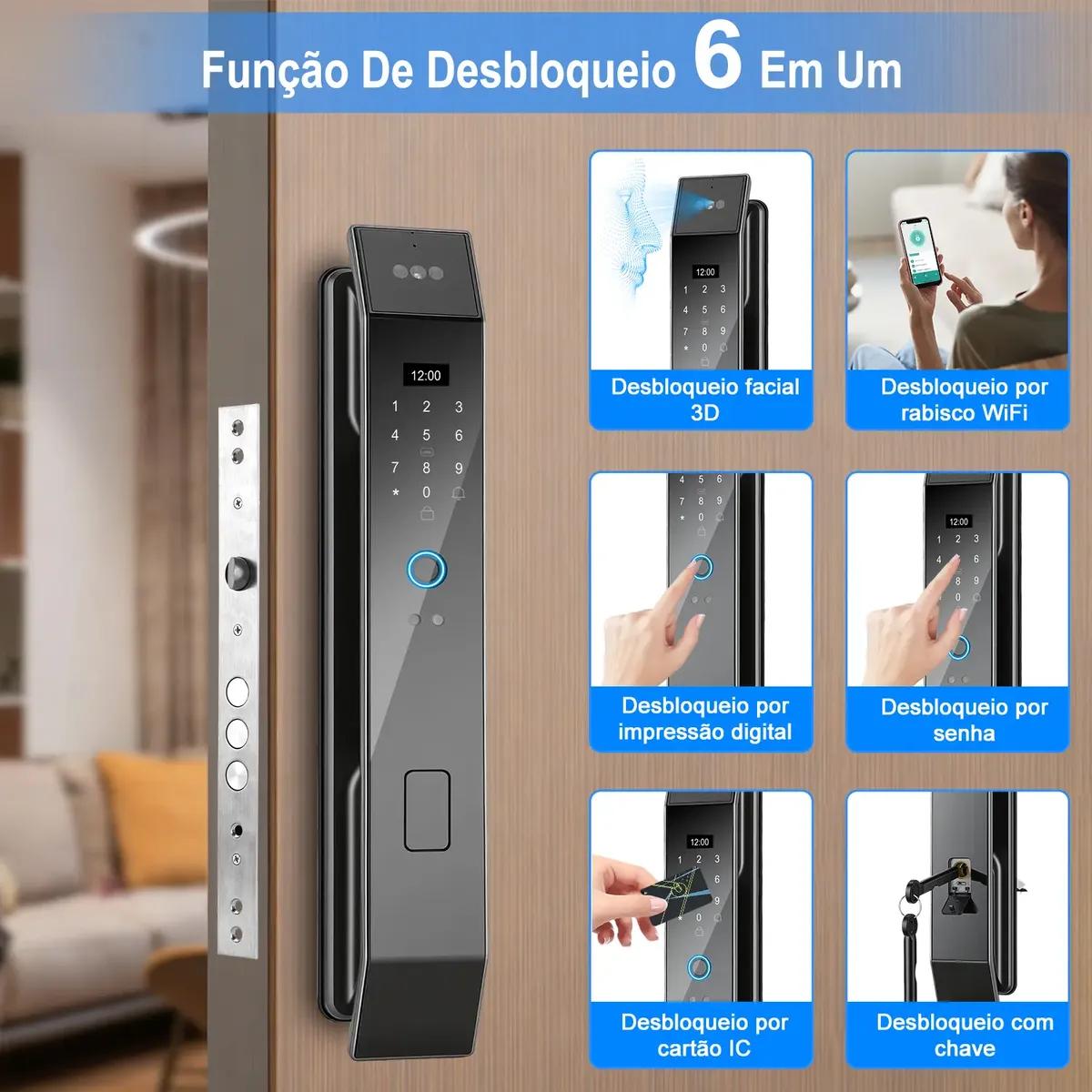 Fechadura Eletrônica Inteligente WiFi Tuya com Reconhecimento Facial 3D