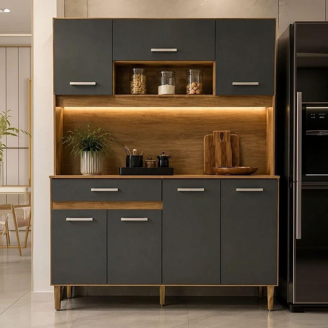 Kit Armário Gabinete Cozinha 7 Portas e 1 Gaveta