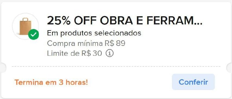 Ferramentas e Obras - Cupom 25% OFF