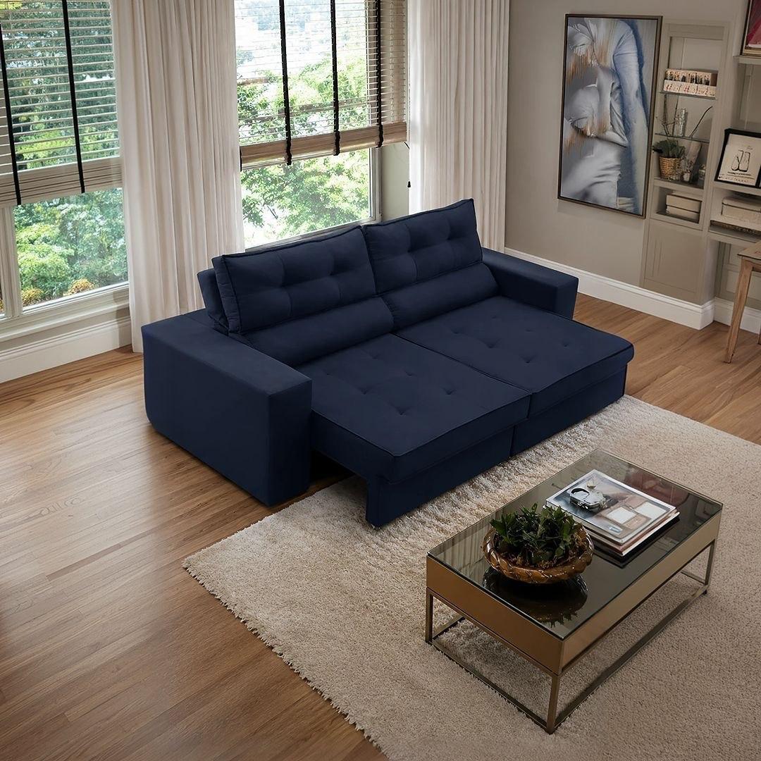 Sofá Retrátil Reclinável 2 Lugares 1,90m Mirela Suede Azul
