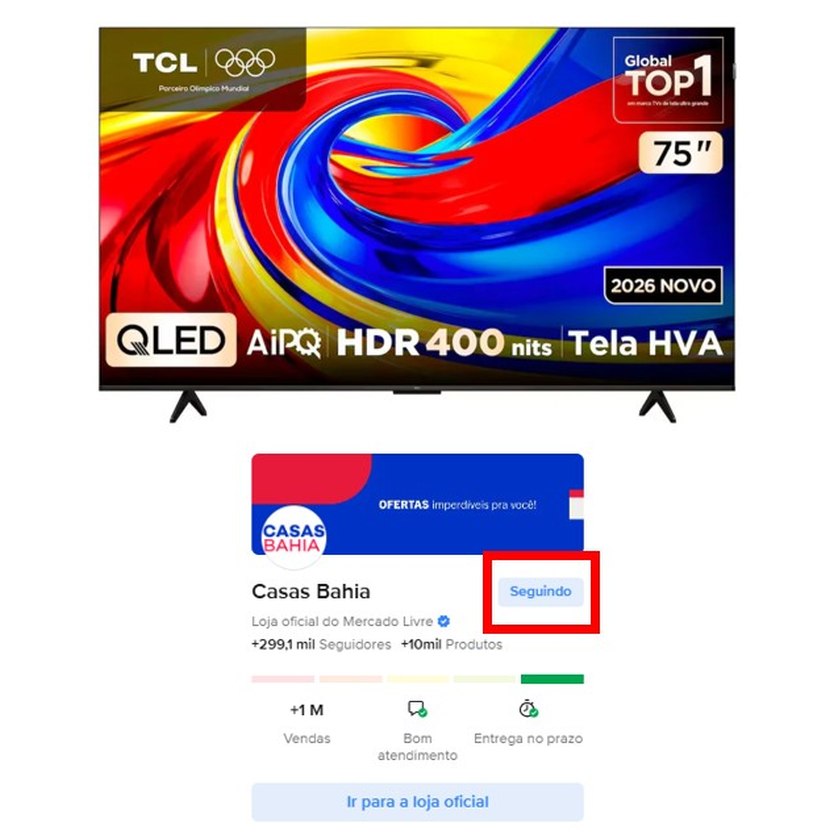 Smart TV 75" TCL QLED 4K P7L - Lançamento 2026