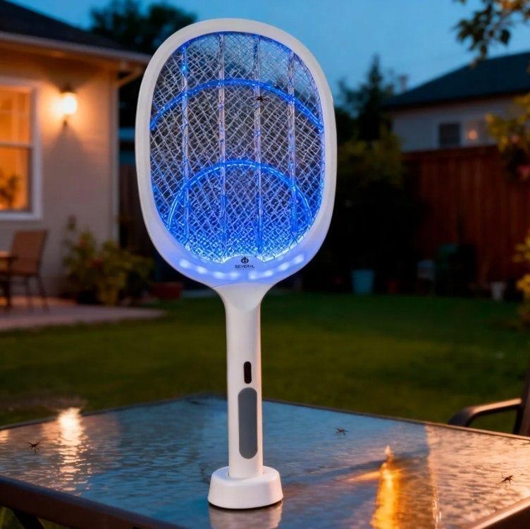 Raquete Elétrica Recarregável Mata Mosquitos com Luz UV