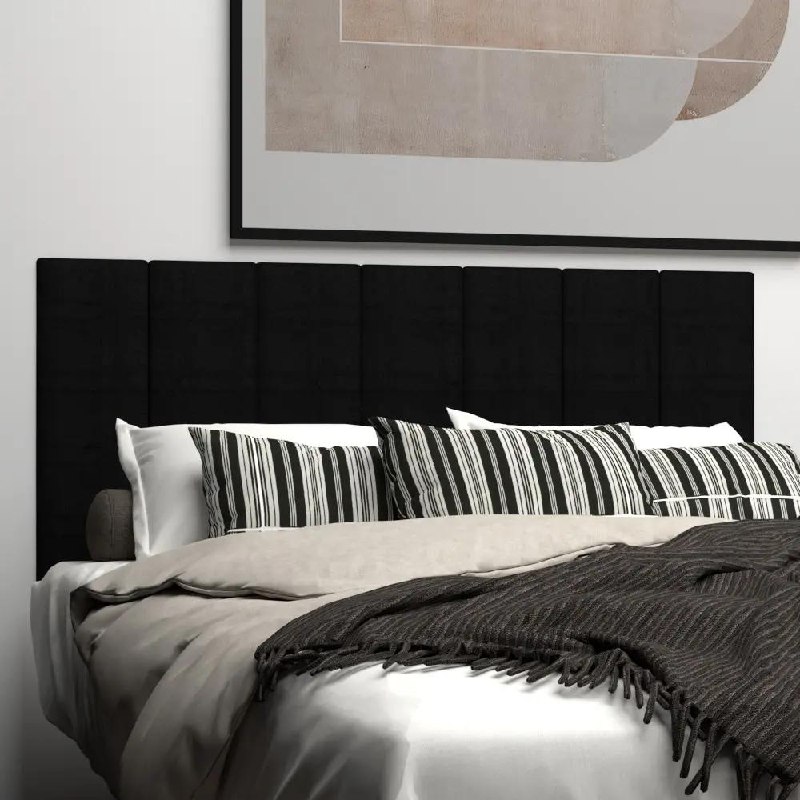 Cabeceira Cama Casal Clássica Kit 7 Peças Suede Preto